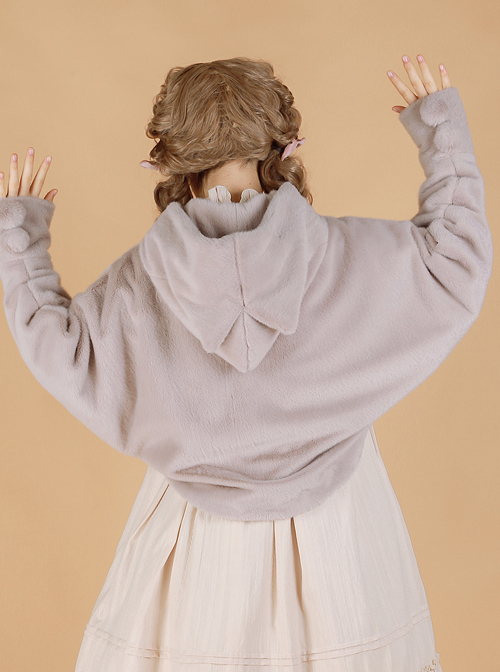 Ghost Cat Series Pure Color Bat Sleeves Fluffy Sweet Lolita Short Coat