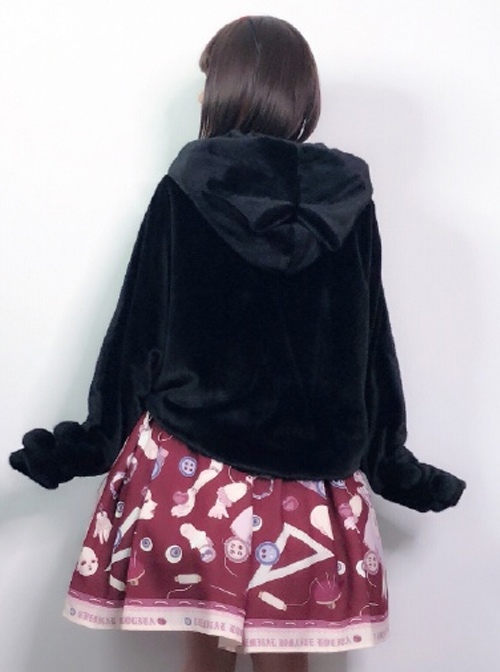 Ghost Cat Series Pure Color Bat Sleeves Fluffy Sweet Lolita Short Coat