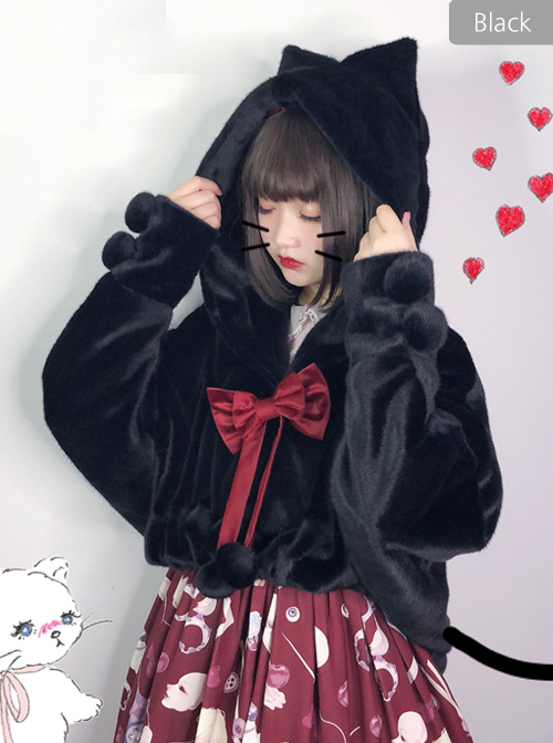 Ghost Cat Series Pure Color Bat Sleeves Fluffy Sweet Lolita Short Coat