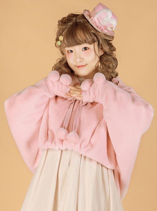 Ghost Cat Series Pure Color Bat Sleeves Fluffy Sweet Lolita Short Coat