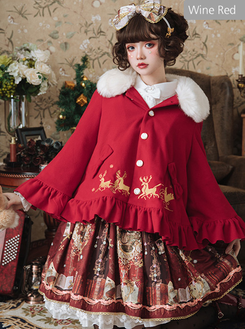 Elk Classic Lolita Cloak Coat With The Detachable Fur Collar