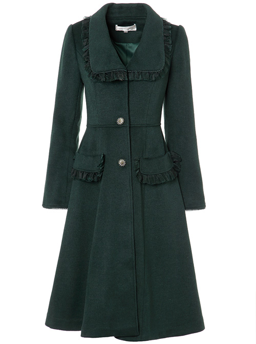 Retro Ruffle Doll Collar Classic Lolita Green Woolen Coat