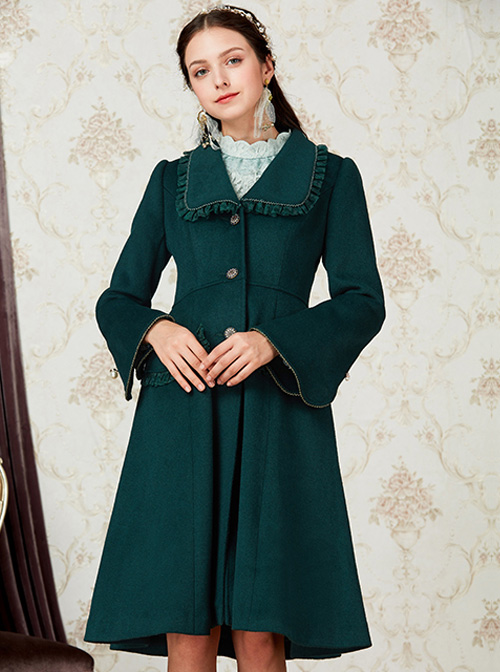 Retro Ruffle Doll Collar Classic Lolita Green Woolen Coat