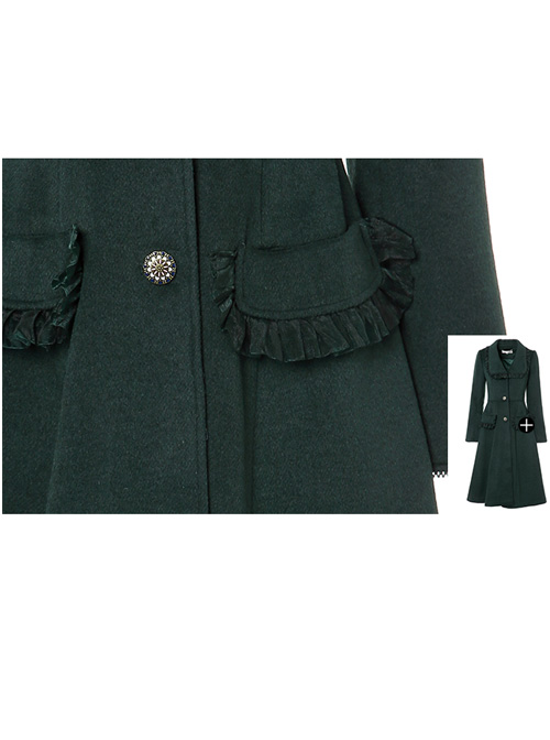 Retro Ruffle Doll Collar Classic Lolita Green Woolen Coat