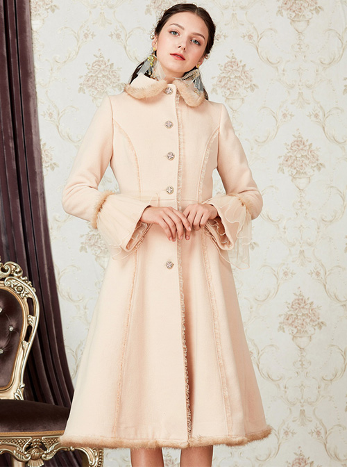 Retro Elegance Doll Collar Classic Lolita Khaki Single Breasted Woolen Coat