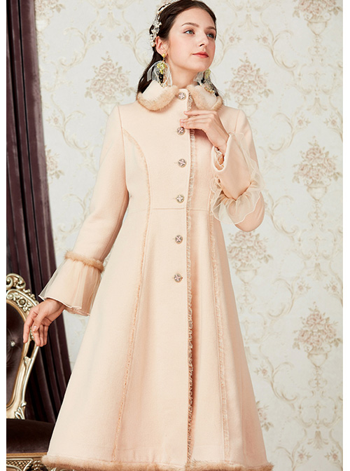 Retro Elegance Doll Collar Classic Lolita Khaki Single Breasted Woolen Coat