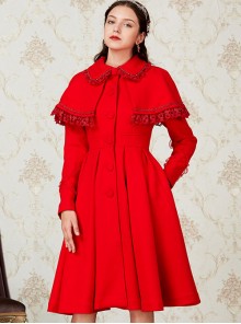 Red Single Breasted Classic Lolita Double-faced Cashmere Cloak Coat