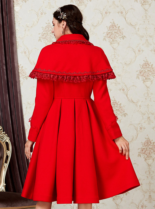 Red Single Breasted Classic Lolita Double-faced Cashmere Cloak Coat