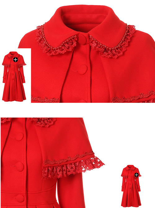 Red Single Breasted Classic Lolita Double-faced Cashmere Cloak Coat