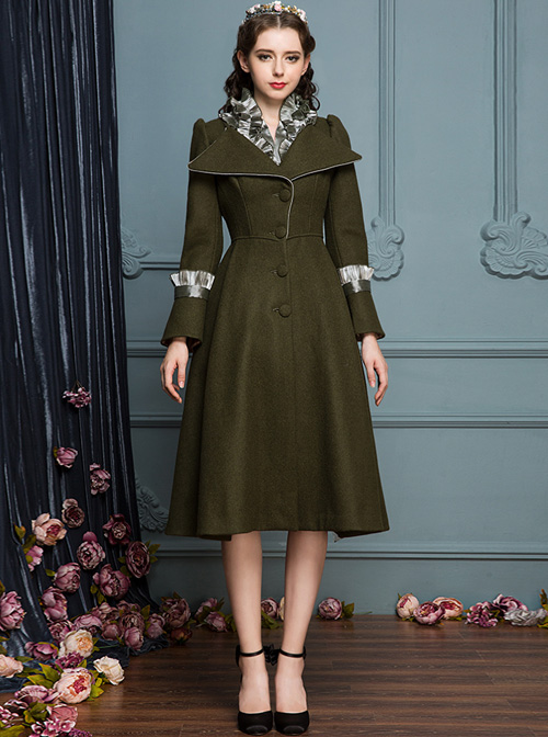 Ruffle V Collar Classic Lolita Army Green Coat