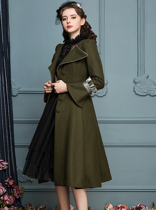 Ruffle V Collar Classic Lolita Army Green Coat