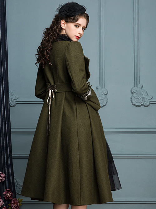 Ruffle V Collar Classic Lolita Army Green Coat