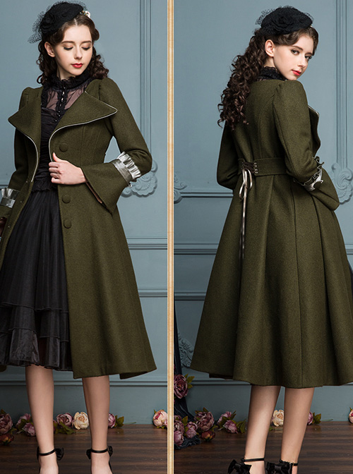 Ruffle V Collar Classic Lolita Army Green Coat