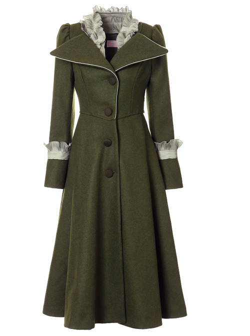 Ruffle V Collar Classic Lolita Army Green Coat