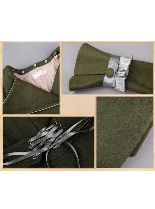 Ruffle V Collar Classic Lolita Army Green Coat