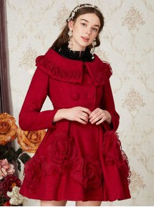 Wool Double-breasted Doll Collar Classic Lolita Red Coat