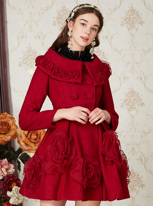 Wool Double-breasted Doll Collar Classic Lolita Red Coat