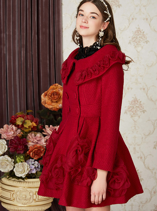 Wool Double-breasted Doll Collar Classic Lolita Red Coat