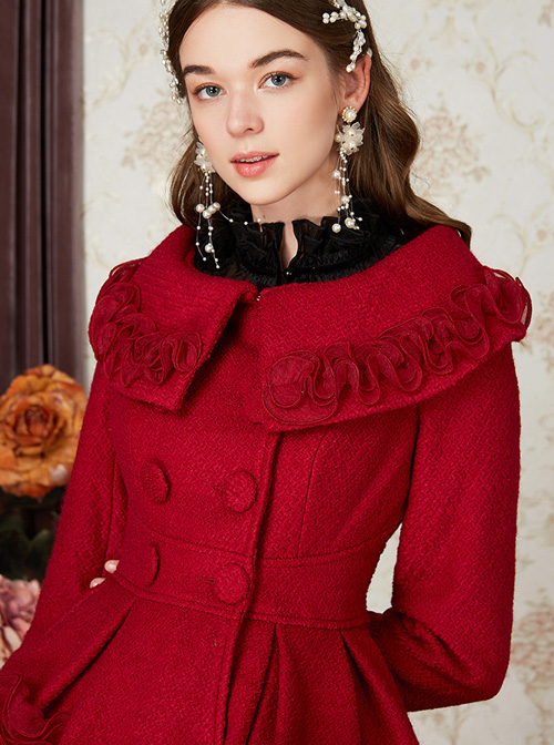 Wool Double-breasted Doll Collar Classic Lolita Red Coat