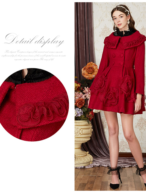 Wool Double-breasted Doll Collar Classic Lolita Red Coat