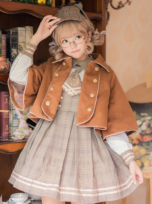 Little Bear Detective School Lolita Double-Breasted Gray Cloak