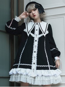 Rose-Cross Series Ruffle Hem Gothic Lolita Medium Length Coat