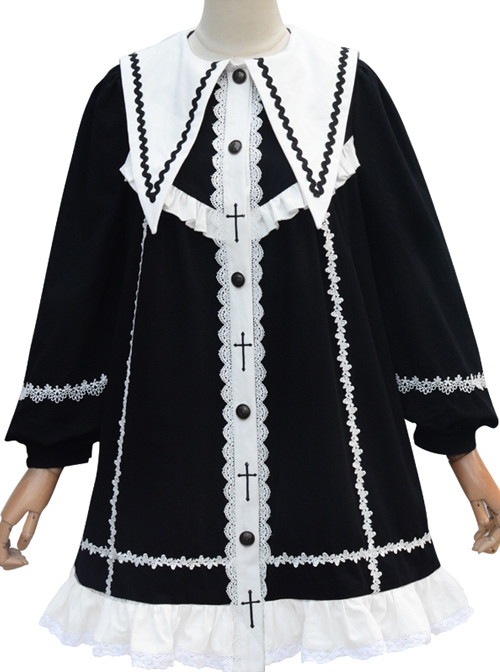 Rose-Cross Series Ruffle Hem Gothic Lolita Medium Length Coat