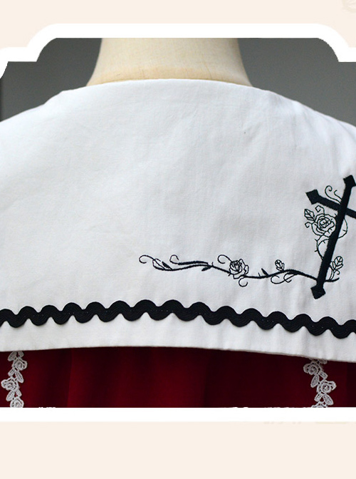 Rose-Cross Series Ruffle Hem Gothic Lolita Medium Length Coat