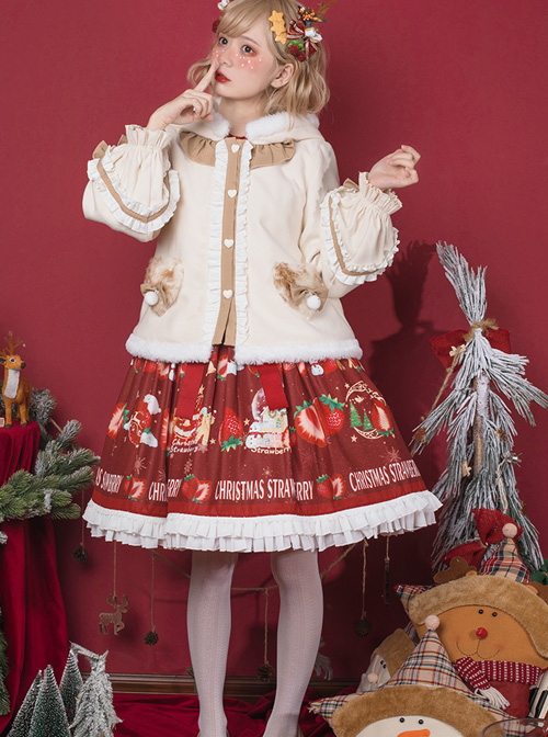 Cute Antlers Ruffle Sweet Lolita Apricot Hooded Coat