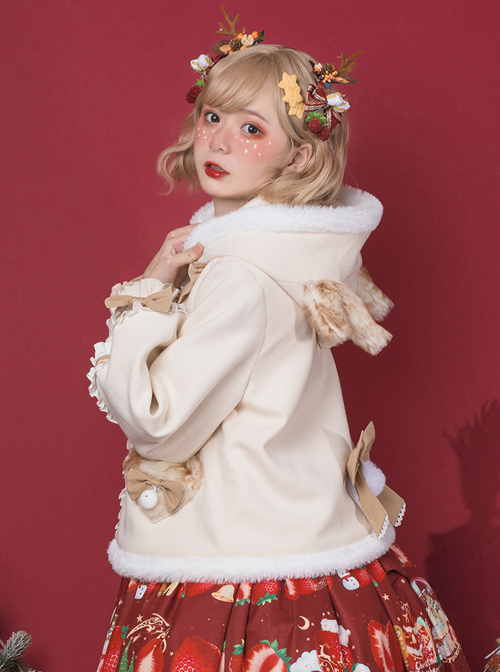 Cute Antlers Ruffle Sweet Lolita Apricot Hooded Coat