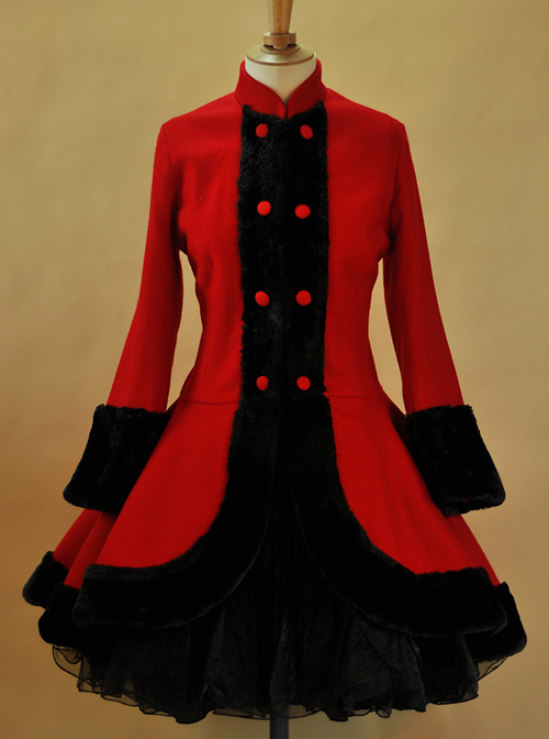 Thicken Red Slim Sweet Lolita Coat And Hooded Shawl Set