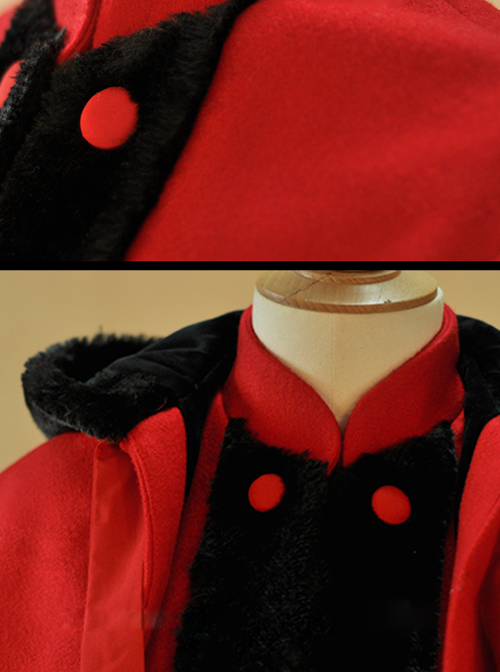 Thicken Red Slim Sweet Lolita Coat And Hooded Shawl Set