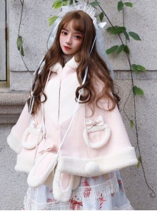 Christmas Rabbit Series Hooded Thicken Pink Sweet Lolita Cloak