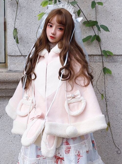 Christmas Rabbit Series Hooded Thicken Pink Sweet Lolita Cloak