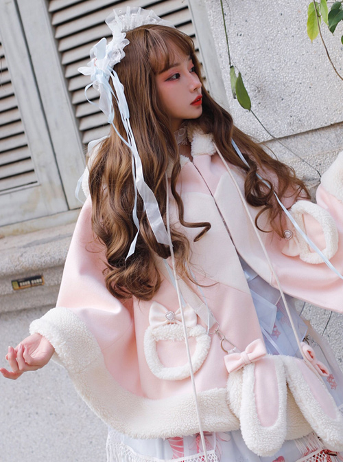 Christmas Rabbit Series Hooded Thicken Pink Sweet Lolita Cloak