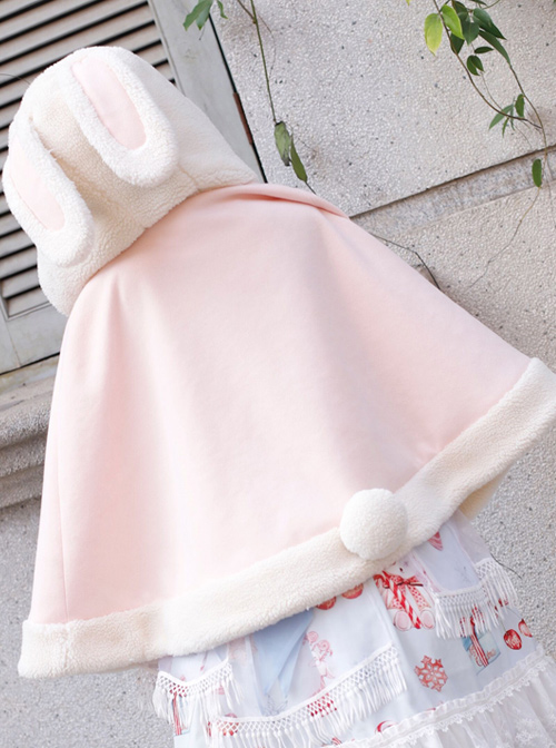 Christmas Rabbit Series Hooded Thicken Pink Sweet Lolita Cloak