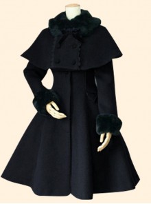 Retro Slim Doll Collar Classic Lolita Coat And Double-breasted Cloak Set