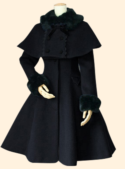 Retro Slim Doll Collar Classic Lolita Coat And Double-breasted Cloak Set