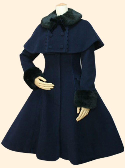 Retro Slim Doll Collar Classic Lolita Coat And Double-breasted Cloak Set