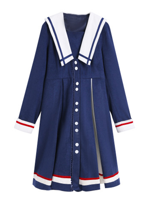 Autumn Winter Blue Navy Collar Thick Style School Lolita Coat