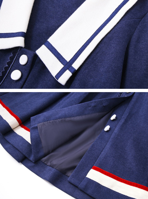 Autumn Winter Blue Navy Collar Thick Style School Lolita Coat