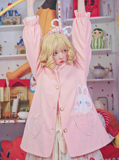 Cute Pink Rabbit Ears Sweet Lolita Woolen Coat