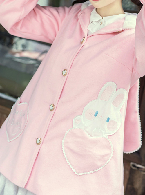 Cute Pink Rabbit Ears Sweet Lolita Woolen Coat