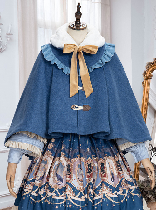 Explore The Stars Series Ruffle Retro Classic Lolita Blue Cloak