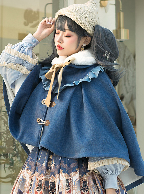 Explore The Stars Series Ruffle Retro Classic Lolita Blue Cloak