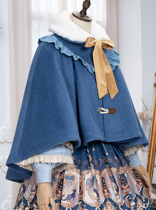 Explore The Stars Series Ruffle Retro Classic Lolita Blue Cloak