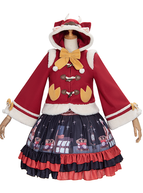 Cute Calf Red Hooded Sweet Lolita Autumn Winter Thicken Short Coat