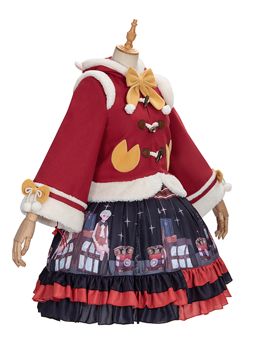 Cute Calf Red Hooded Sweet Lolita Autumn Winter Thicken Short Coat