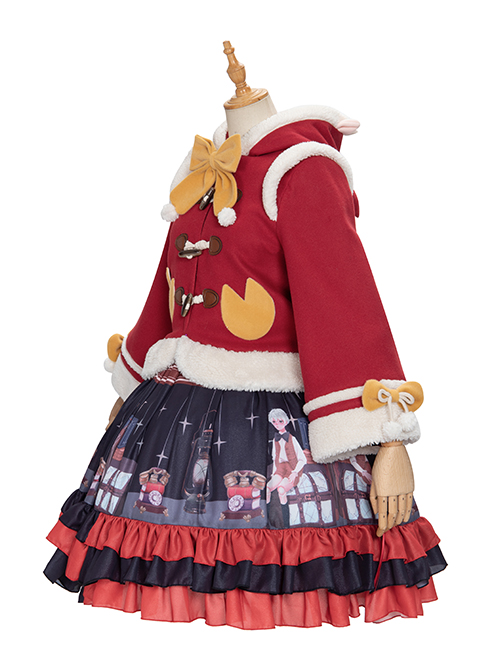 Cute Calf Red Hooded Sweet Lolita Autumn Winter Thicken Short Coat