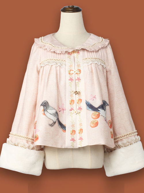 Persimmon Printing Chinese Style Sweet Lolita Thin Short Coat